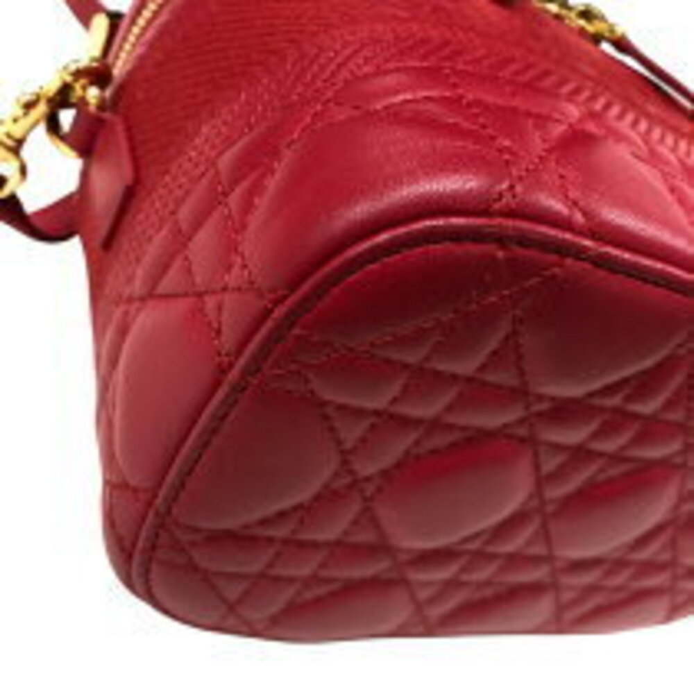 Dior Cannage Red TRAVEL Handbag Lambskin Christian Vanity - Picture 8 of 11